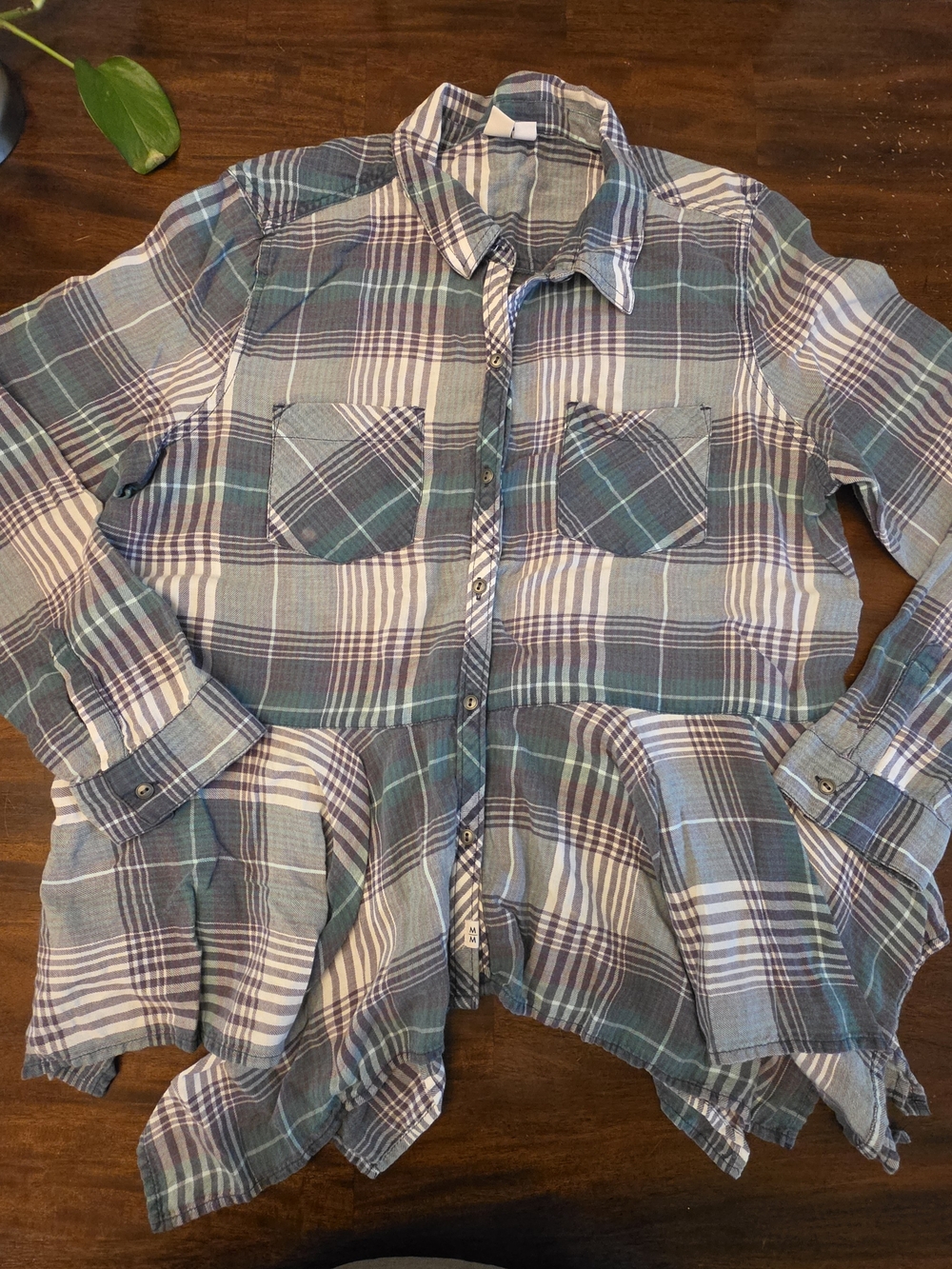 Melrose and Market Plaid Ruffle Peplum Button Down Flannel Top - L